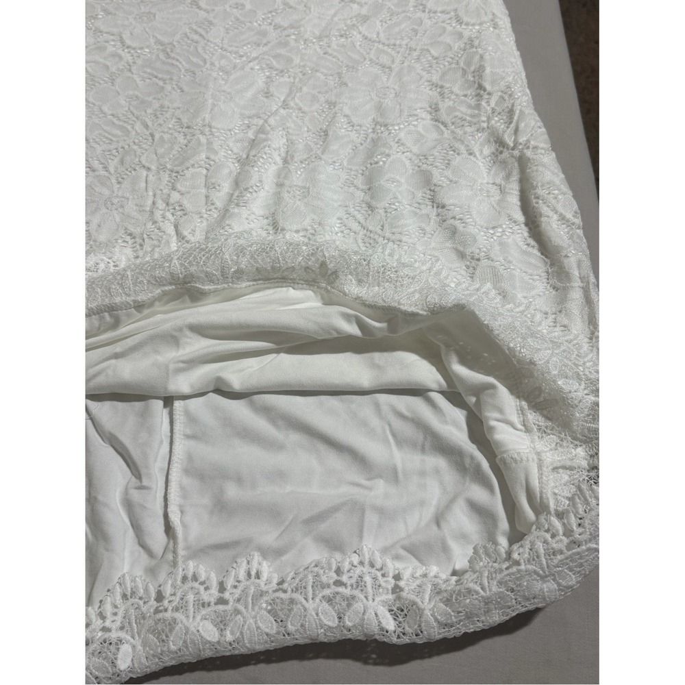 Temu White Floral Lace Slip Dress Chemise Plus 5XL Scalloped Hem Puff Sleeve